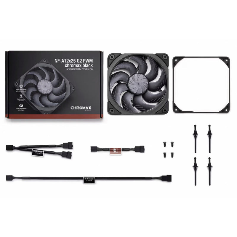 Load image into Gallery viewer, Noctua nf-a12x25 g2 pwm chromax.black case fan (zwart, 120 x 120 x 25 mm)