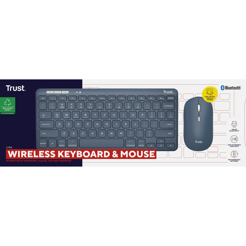 Load image into Gallery viewer, Trust lyra multi-device wireless keyboard mouse, desktopset (blauw, us lay-out, scissor switches, 800 - 1.600 dpi, 2,4 ghz usb, bluetooth, 65%)