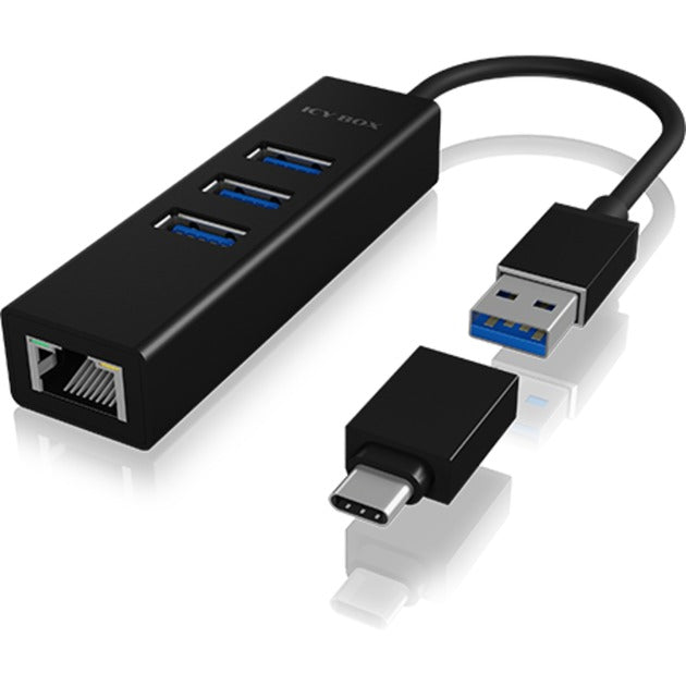 Load image into Gallery viewer, Icy box ib-hub1419-lan usb-hub (zwart, 3x usb-a 3.2 (5 gbit s), 1x lan)