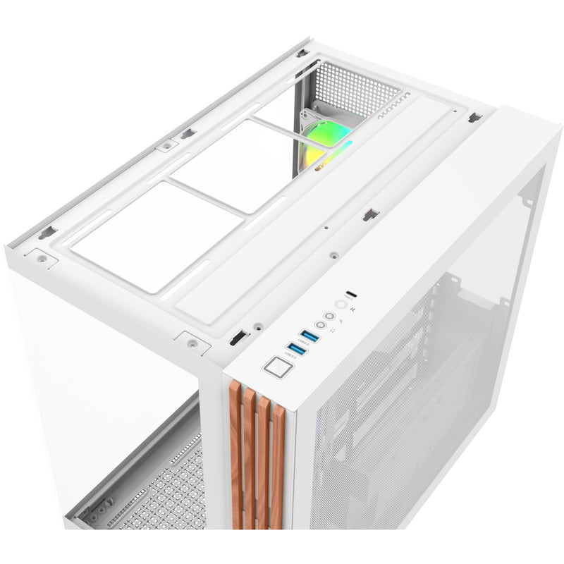 Load image into Gallery viewer, Thermaltake view 380 ws argb snow midi tower behuizing (wit houtkleur | 2x usb-a | 1x usb-c | rgb | tempered glass)