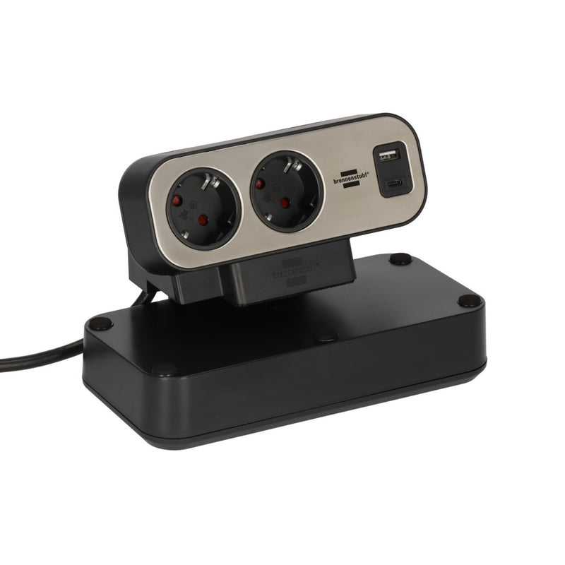 Load image into Gallery viewer, Brennenstuhl estilo duplex stekkerdoos met schakelaar stekkerdoos (zwart zilver, 1x usb c, 1x usb a)