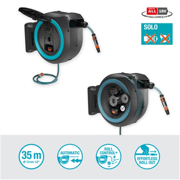 Load image into Gallery viewer, Gardena 40 m wand-slangenbox powerroll xxl slanghaspel (grijs turquoise, 40 meter, accu en oplader niet inbegrepen, power for all alliance, )