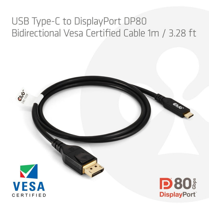 Afbeelding laden in galerijviewer, Club 3d usb-c naar displayport dp80 bidirectioneel adapter (zwart, 1 meter, vesa-gecertificeerd)