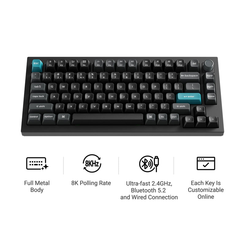 Load image into Gallery viewer, Keychron q1 ultra-m4 8k wireless custom mechanical keyboard (zwart, us lay-out (qwerty), silk pom banana, 75%, rgb, hot swap, 8k, 2.4 ghz | bluetooth 5.2 | usb-c)