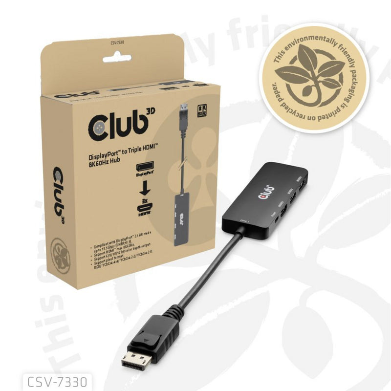 Afbeelding laden in galerijviewer, Club 3d displayport naar triple hdmi 8k60hz hub (zwart)