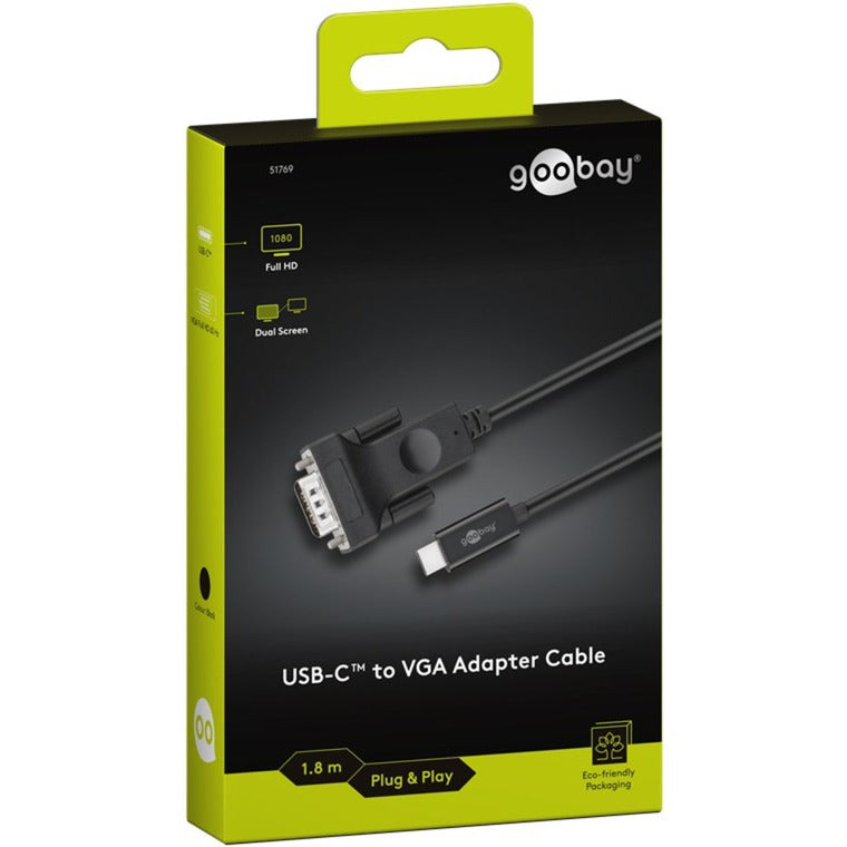 Load image into Gallery viewer, Goobay usb-c naar vga adapterkabel (zwart, 1,8 meter)