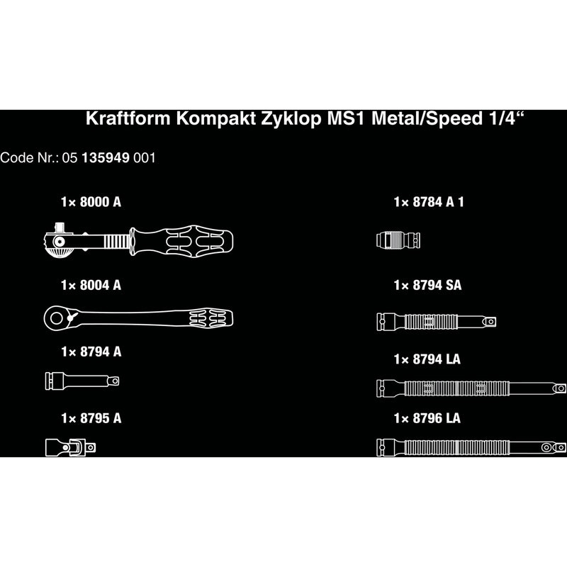 Load image into Gallery viewer, Wera kraftform compact zyklop ms1 metal speed ratel, 1 4 (zwart groen, 2-delig)