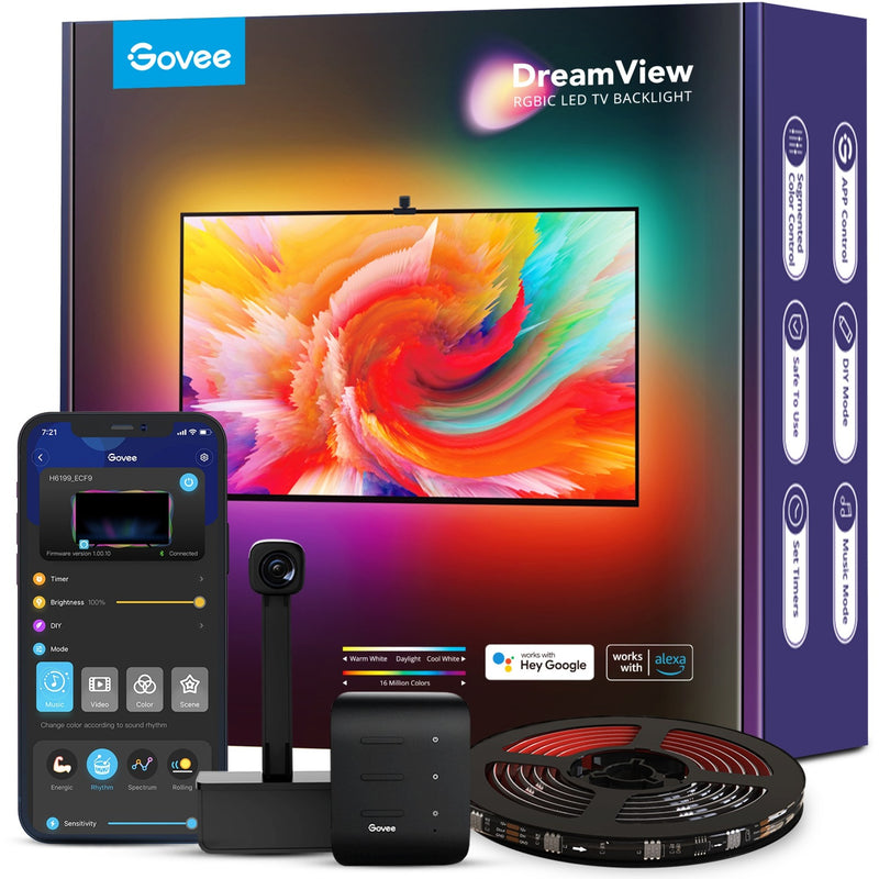 Afbeelding laden in galerijviewer, Govee h6199 dreamview t1 tv achtergrondverlichting sfeerverlichting (5 meter, rgbic, wifi, bluetooth, voor 75 - 85 inch tv's)
