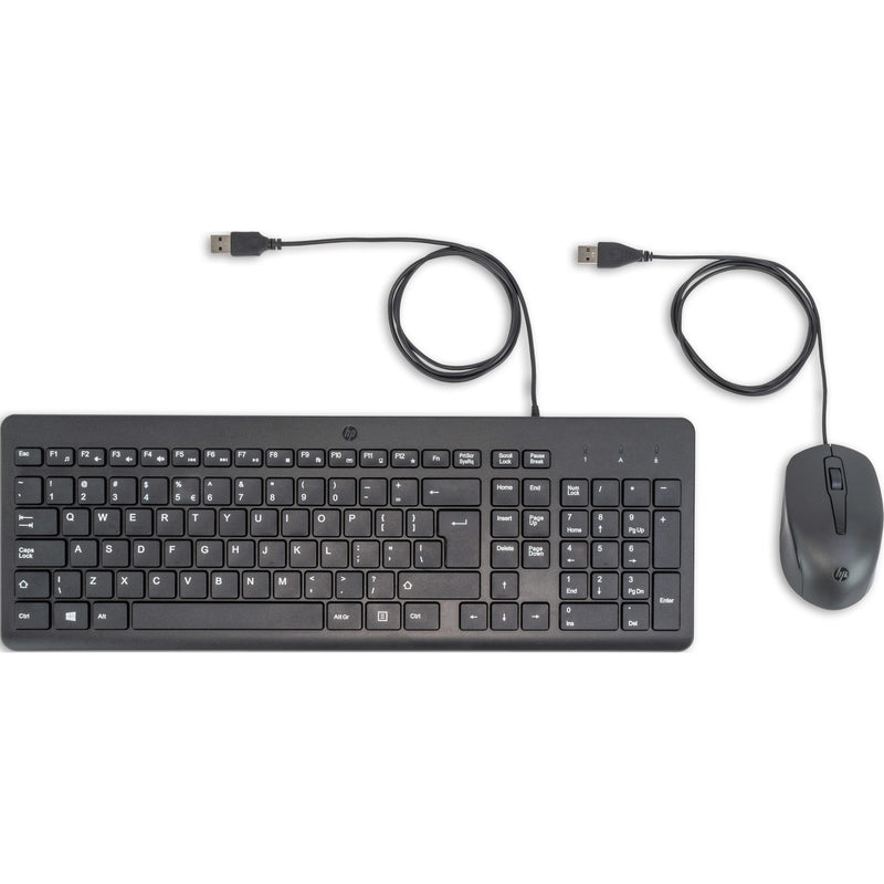 Load image into Gallery viewer, Hp 150 muis en toetsenbord met kabel desktopset (zwart, eu lay-out (qwerty), membraan, 100%, 1600 dpi)