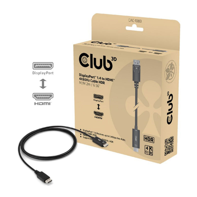 Afbeelding laden in galerijviewer, Club 3d displayport 1.4 to hdmi 4k60hz kabel adapter (zwart, hdr m m 2m)