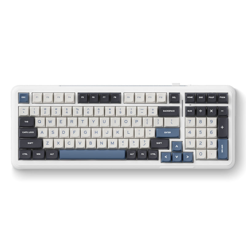 Afbeelding laden in galerijviewer, Mchose k99 navy blue hyacinth wireless gasket mount mechanical rgb toetsenbord (wit, us lay-out (qwerty), ktt hyacinth, rgb, hot swap, double-shot pbt, draadloos | bluetooth | usb-c)