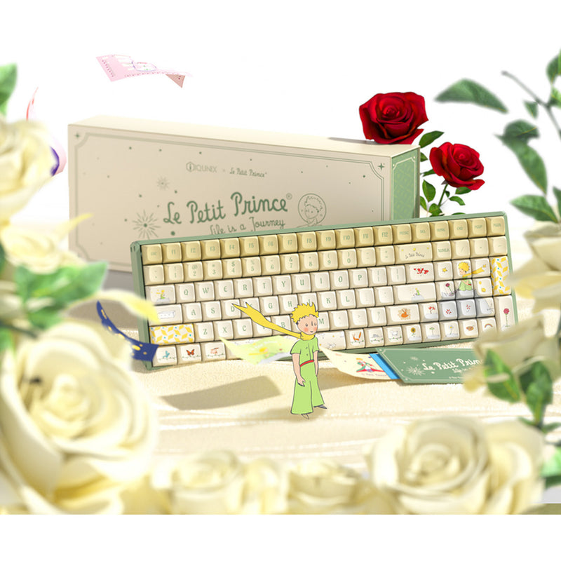 Afbeelding laden in galerijviewer, Iqunix f97 floral date rgb mechanisch gaming toetsenbord (groen, us lay-out (qwerty), iqunix little prince, 96%, rgb leds, hot-swappable, pbt, 2.4ghz | bluetooth 5.1 | usb-c)