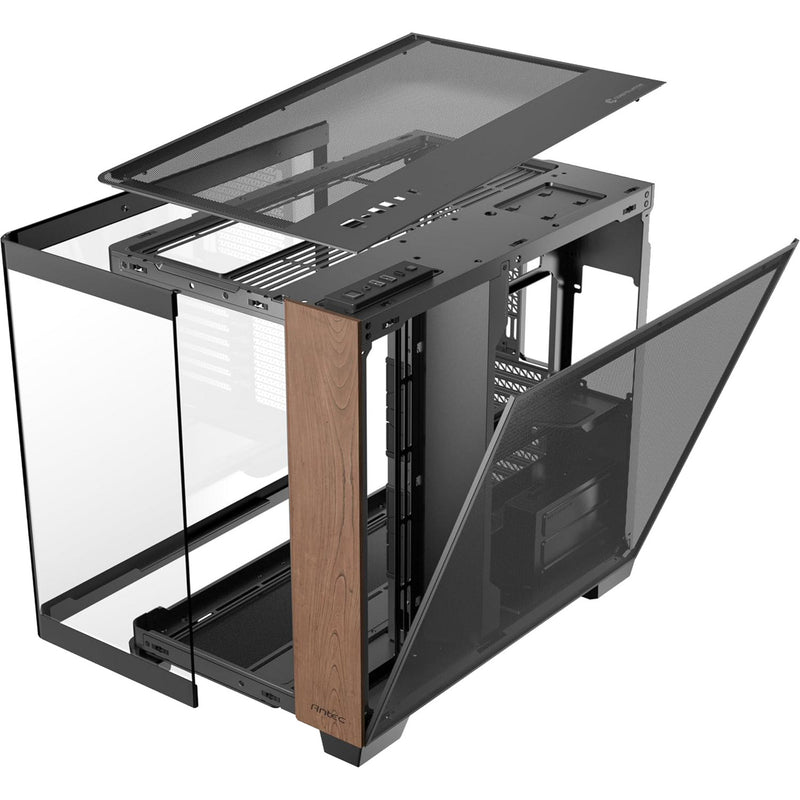 Load image into Gallery viewer, Antec c8 curve wood midi tower behuizing (zwart houtkleur | 2x usb-a | 1x usb-c | tempered glass)
