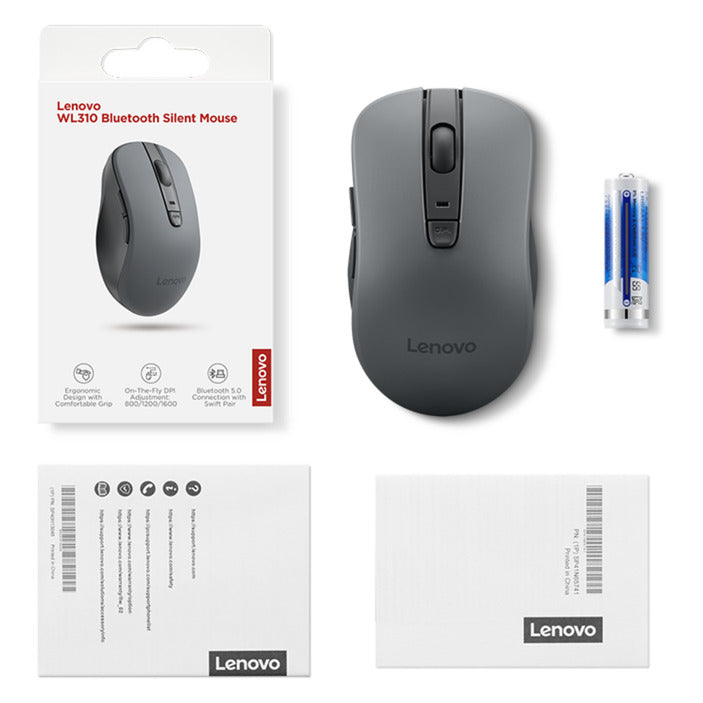 Load image into Gallery viewer, Lenovo wl310 stille bluetooth-muis (grijs, 800 - 1600 dpi, bluetooth 5.0)