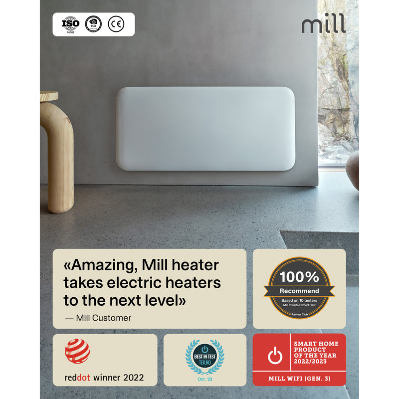 Afbeelding laden in galerijviewer, Mill steel wifi paneelverwarming pa1500wifi4a met voet, 1500 watt convector (wit, wifi 2,4 ghz (wifi 6), bluetooth 5.2, zigbee 3.0 + app)