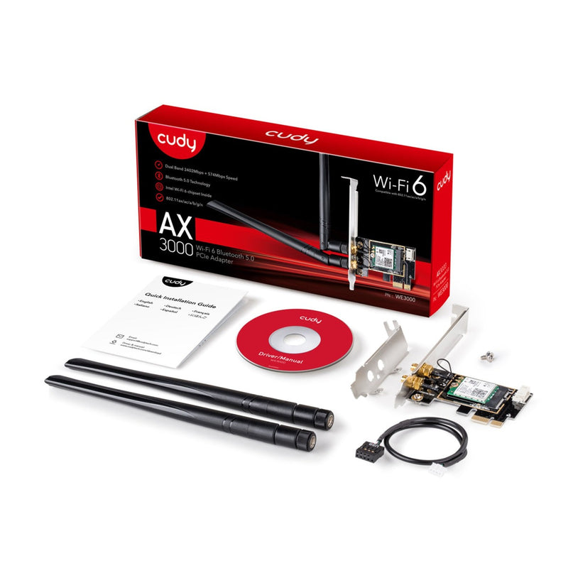 Load image into Gallery viewer, Cudy ax3000 wi-fi 6 bluetooth pci-e wlan adapter (zwart)