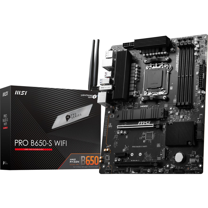 Load image into Gallery viewer, Msi pro b650-s wifi socket am5 moederbord (zwart, raid, 2.5 gbe-lan, wi-fi 6e, bt, sound, atx)