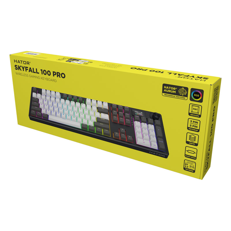 Load image into Gallery viewer, Hator skyfall pro wireless rgb mechanisch gaming toetsenbord (zwart, us lay-out (qwerty), hator aurum vanilla silent, 100%, rgb, double-shot pbt, hot-swap, 2.4ghz bluetooth usb-c)