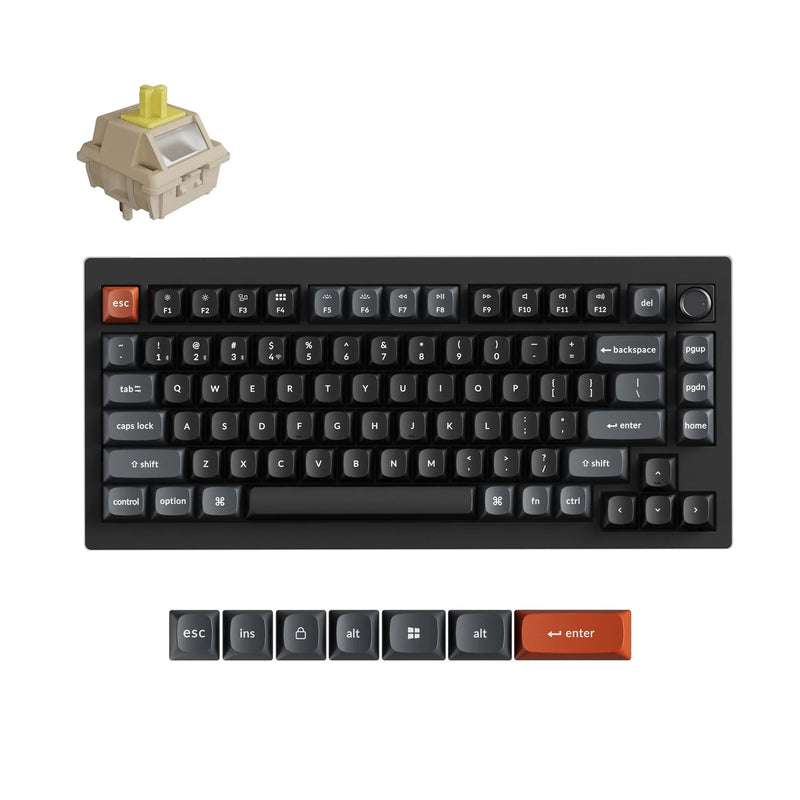 Load image into Gallery viewer, Keychron v1 ultra 8k wireless custom mechanical keyboard (zwart, us lay-out (qwerty), silk pom banana, 75%, rgb, hot swap, 2.4 ghz | bluetooth 5.3 | usb-c)