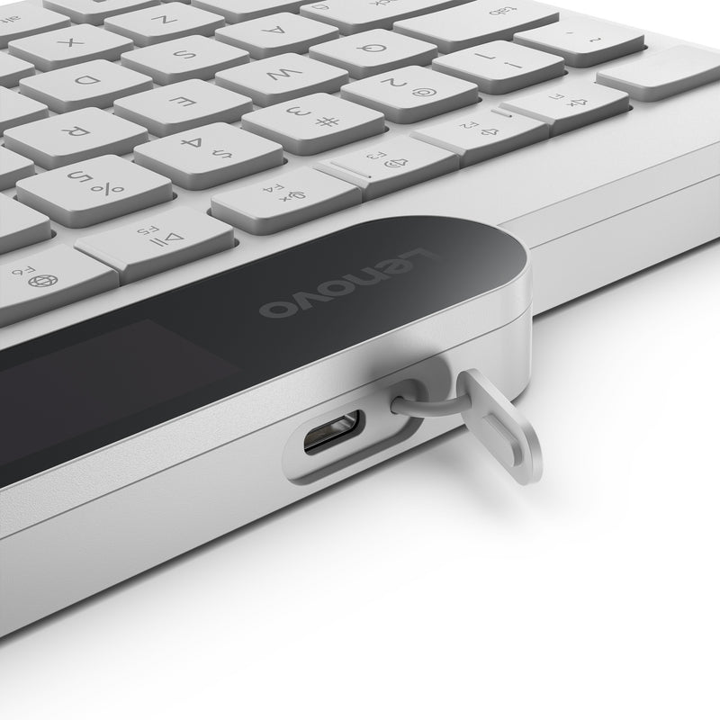 Afbeelding laden in galerijviewer, Lenovo 800 self-charging bluetooth keyboard (wit, us lay-out (qwerty), plunger, 100%, plunger switch, bluetooth 5.1, usb-c)