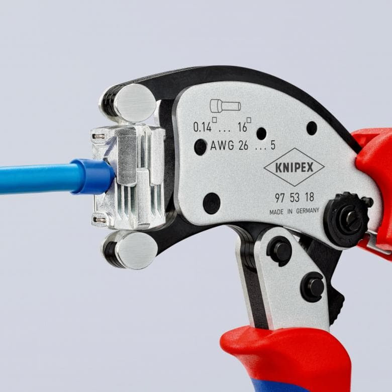 Load image into Gallery viewer, Knipex twistor 16 zelfinstellende krimptang voor adereindhulzen (rood blauw, met draaibare krimpkop)