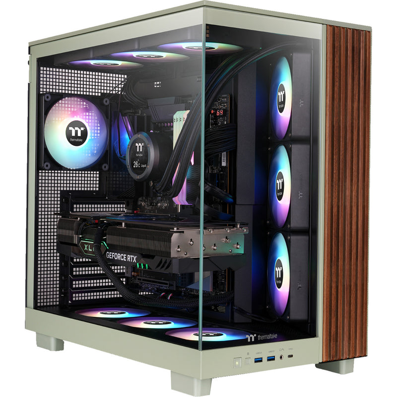Load image into Gallery viewer, Thermaltake view 380 xl ws argb midi tower behuizing (lichtgroen houtkleur | 2x usb-a | 1x usb-c | rgb | tempered glass)