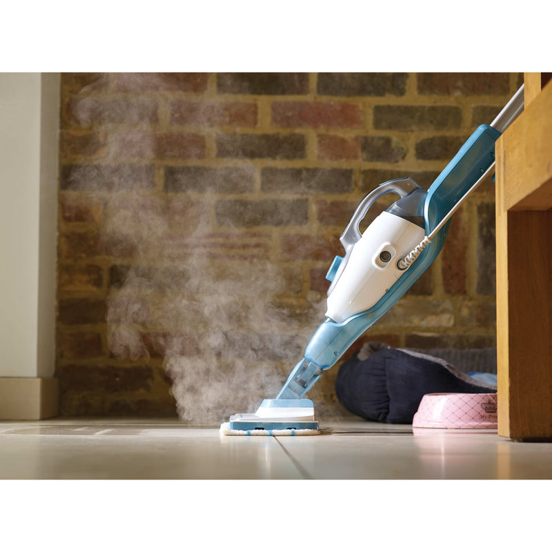 Afbeelding laden in galerijviewer, Black+decker fsmh1321 1600w steam-mop met 6 accessoires stoomreiniger (wit blauwgrijs)