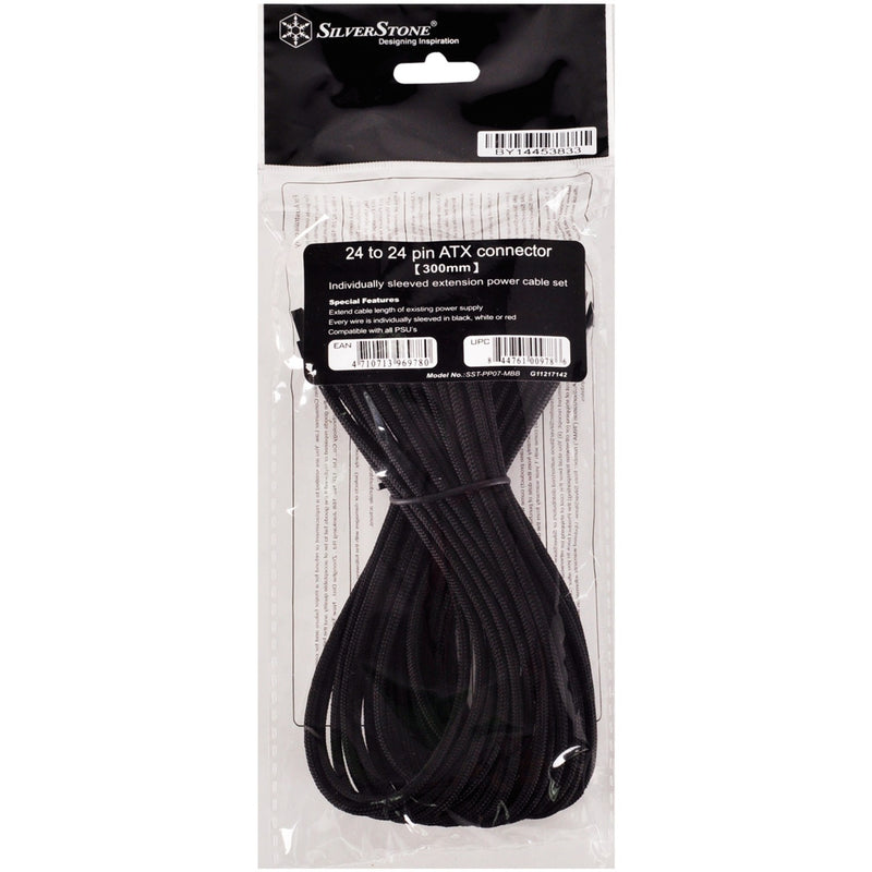 Load image into Gallery viewer, Silverstone 24-pin atx verlengkabel (zwart, 30 centimeter, pp07-mbb)