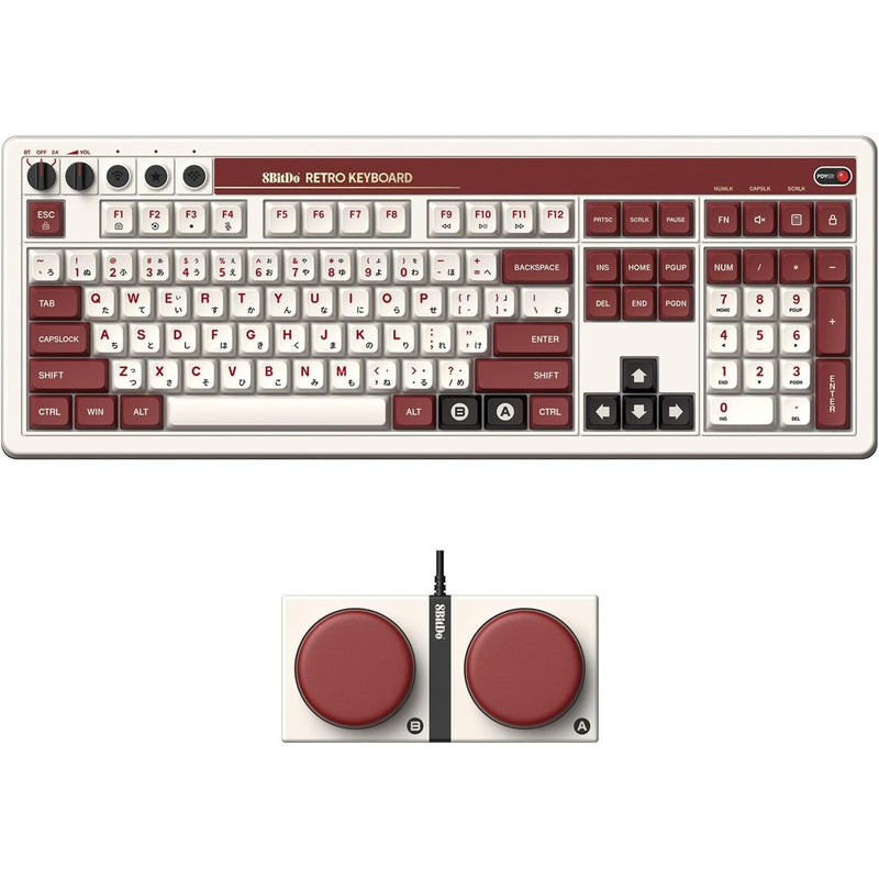 Afbeelding laden in galerijviewer, 8bitdo retro mechanical keyboard fami edition (beige, us lay-out (qwerty), kailh box white, 100%, bluetooth low energy, wireless 2.4g, usb)