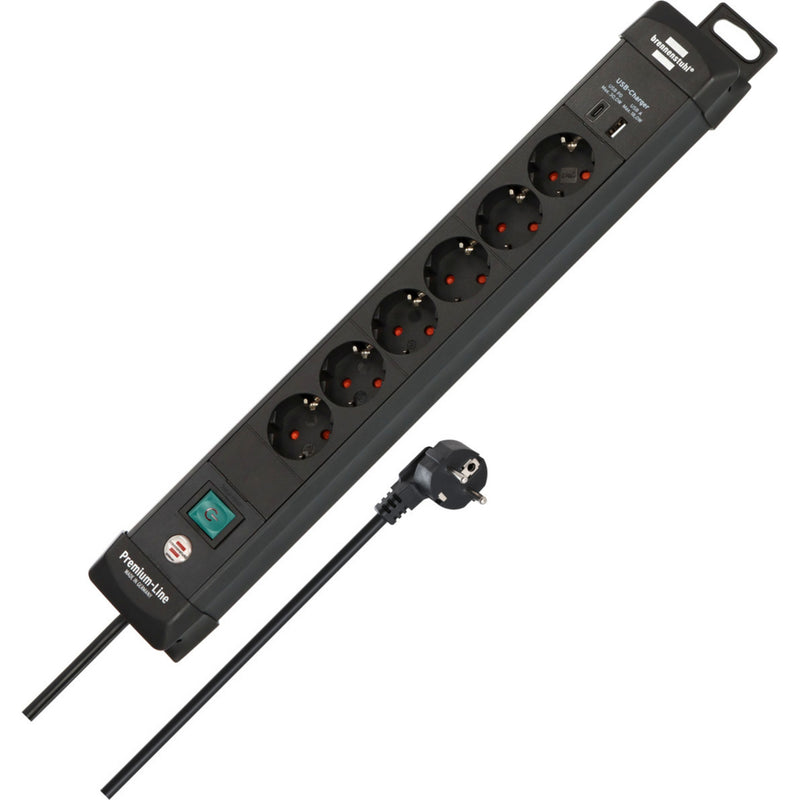 Load image into Gallery viewer, Brennenstuhl premium-line stekkerdoos 6-voudig met usb c pd 30w en usb a 18w stekkerdoos (zwart, 1x usb-a, 1x usb-c)