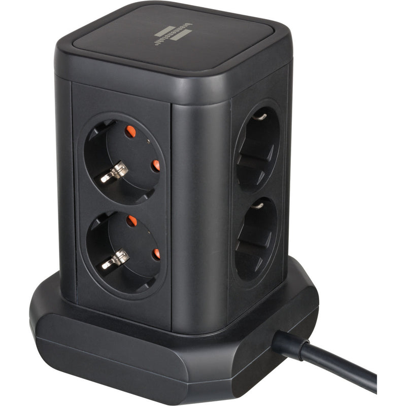 Load image into Gallery viewer, Brennenstuhl stekkerdoos toren met 8 stekkerdozen in 45° opstelling stekkerdoos (zwart, 2x usb a, 1x usb c power delivery)