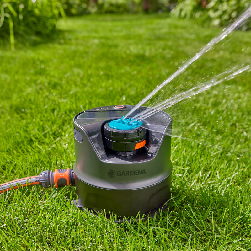 Load image into Gallery viewer, Gardena irrigatiesysteem aquaprecise op zonne-energie voor gazon sprinklersysteem (grijs turquoise, sproeioppervlak 320 m²)