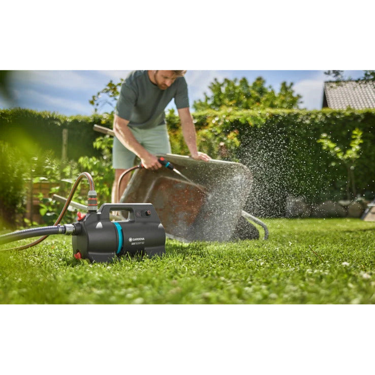 Load image into Gallery viewer, Gardena accu besproeiingspomp 3000 silent 18v p4a gebruiksklare set incl. accu en oplader (donkergrijs turquoise, 14610-20 | pomp | accu | lader)