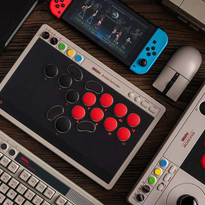 Afbeelding laden in galerijviewer, 8bitdo arcade controller (grijs rood, 2.4 ghz bluetooth usb, nintendo switch 1 + 2, pc)