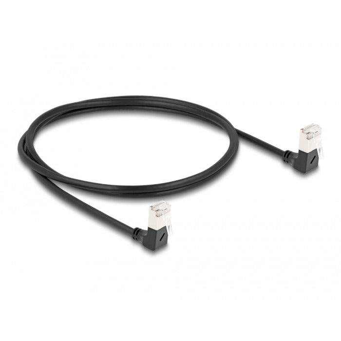 Load image into Gallery viewer, Delock rj45 network cable cat.6a s ftp slim 90° downwards downwards angled 1 m kabel (zwart)