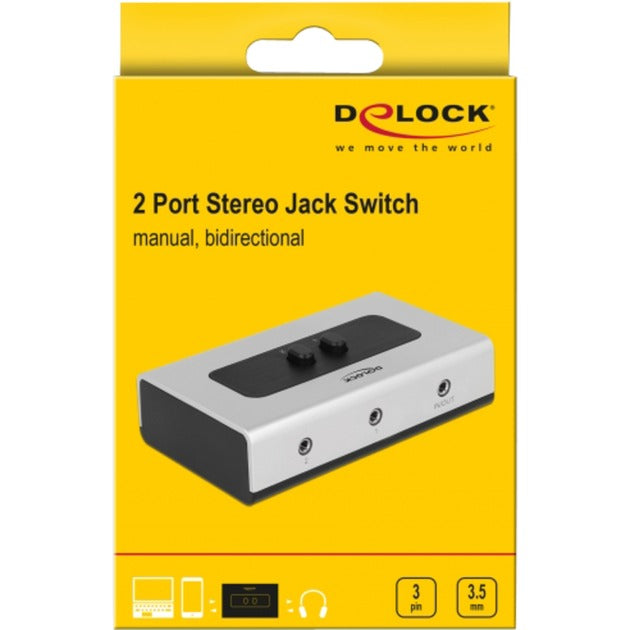 Load image into Gallery viewer, Delock switch stereo jack 3.5 mm 2 port manual bidirectional (grijs zwart)