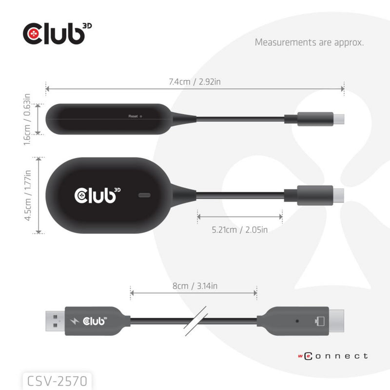 Afbeelding laden in galerijviewer, Club 3d wireless usb-c to hdmi transmitter and receiver adapter (zwart)