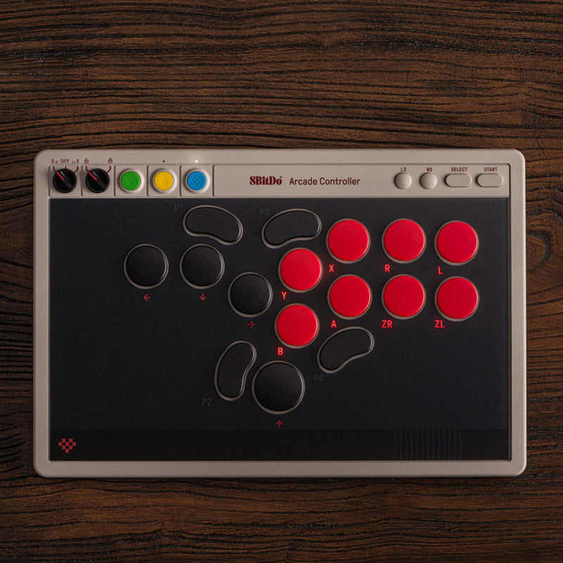 Afbeelding laden in galerijviewer, 8bitdo arcade controller (grijs rood, 2.4 ghz bluetooth usb, nintendo switch 1 + 2, pc)