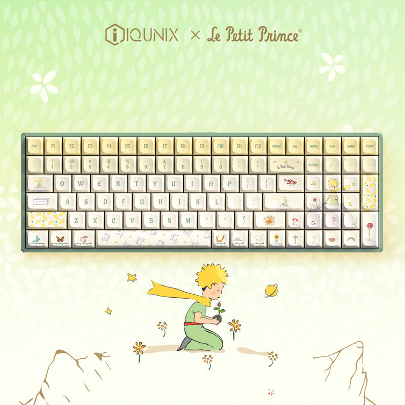 Afbeelding laden in galerijviewer, Iqunix f97 floral date rgb mechanisch gaming toetsenbord (groen, us lay-out (qwerty), iqunix little prince, 96%, rgb leds, hot-swappable, pbt, 2.4ghz | bluetooth 5.1 | usb-c)