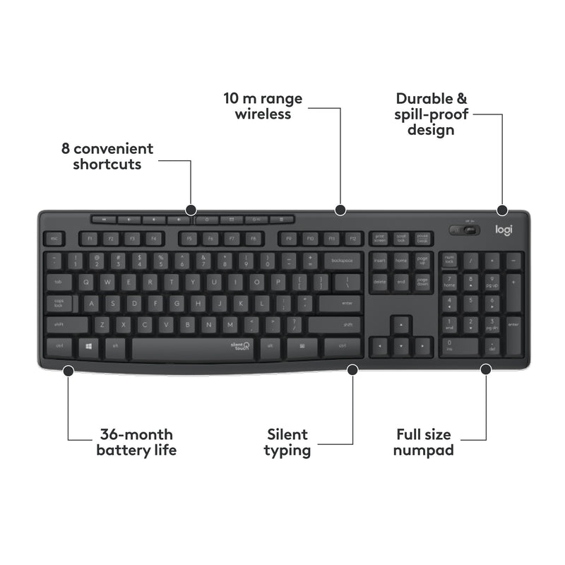 Load image into Gallery viewer, Logitech mk295 silent wireless keyboard and mouse combo desktopset (zwart, us-international lay-out (qwerty), 100%)