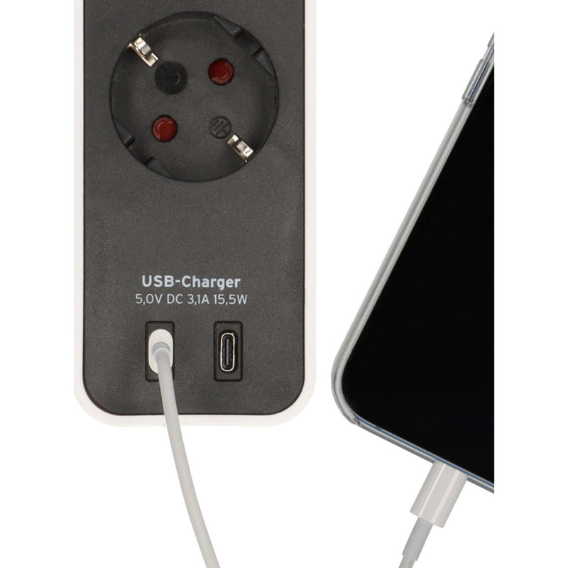 Load image into Gallery viewer, Brennenstuhl ecolor 4-voudige stekkerdoos met 2 usb-laadaansluitingen stekkerdoos (wit zwart, 2x usb-c)