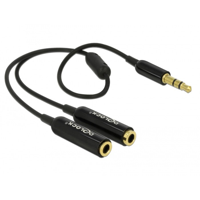 Load image into Gallery viewer, Delock cable audio splitter stereo jack male 3.5mm > 2x stereo jack female splitterkabel (zwart)