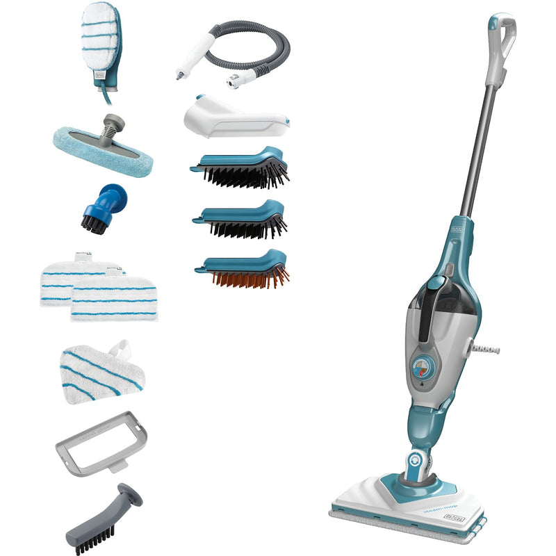 Afbeelding laden in galerijviewer, Black+decker bhsm1610dsm 1600w steam-mop met steamitt, deltavoet en 15 accessoires stoomreiniger (wit blauwgrijs)