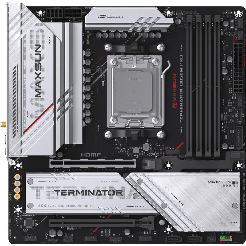 Afbeelding laden in galerijviewer, Maxsun ms-terminator b850m pro wifi socket am5 moederbord (zwart, raid, 2.5 gb-lan, wlan, bt, sound, µatx)