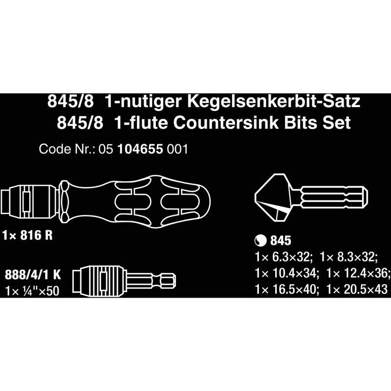 Load image into Gallery viewer, Wera 845 8 verzink bit-set, 8‑delig bitset (zwart groen)