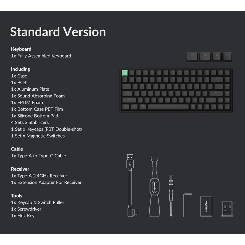Afbeelding laden in galerijviewer, Keychron k2 he-j1 standard version rgb mechanisch toetsenbord (zwart, us lay-out (qwerty), gateron double-rail magnetic nebula, 75%, rgb, osa double-shot pbt, hot swap, 2.4ghz | bluetooth 5.2 | usb-c)