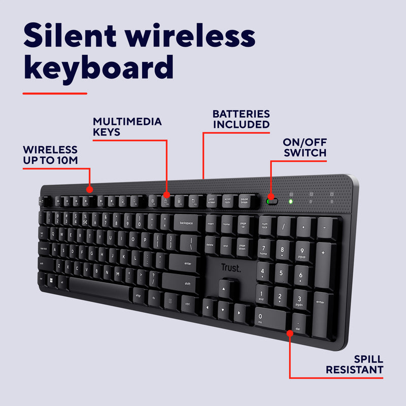 Load image into Gallery viewer, Trust ody ii silent wireless keyboard, toetsenbord (zwart, eu lay-out (qwerty), membraan)