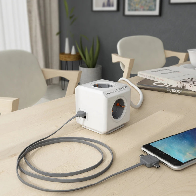 Load image into Gallery viewer, Allocacoc powercube | extended usb | stekkerdoos stekkerdoos (wit grijs)