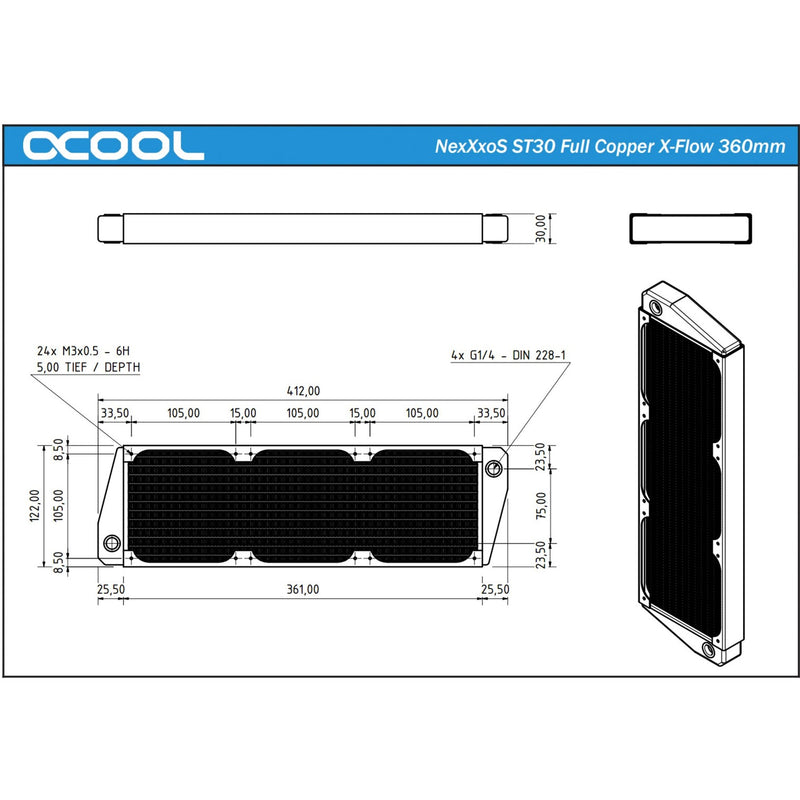 Load image into Gallery viewer, Alphacool nexxxos st30 x-flow 360mm radiator (zwart)