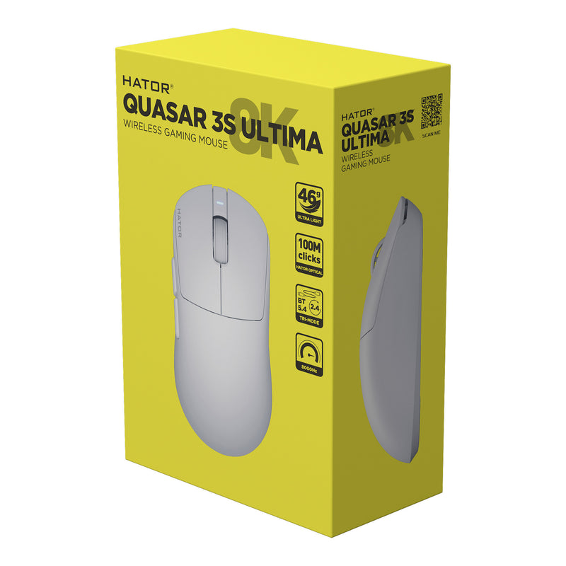 Load image into Gallery viewer, Hator quasar 3s ultima 8k wireless gaming muis (wit, 30 000 dpi, 2.4 ghz bluetooth usb)